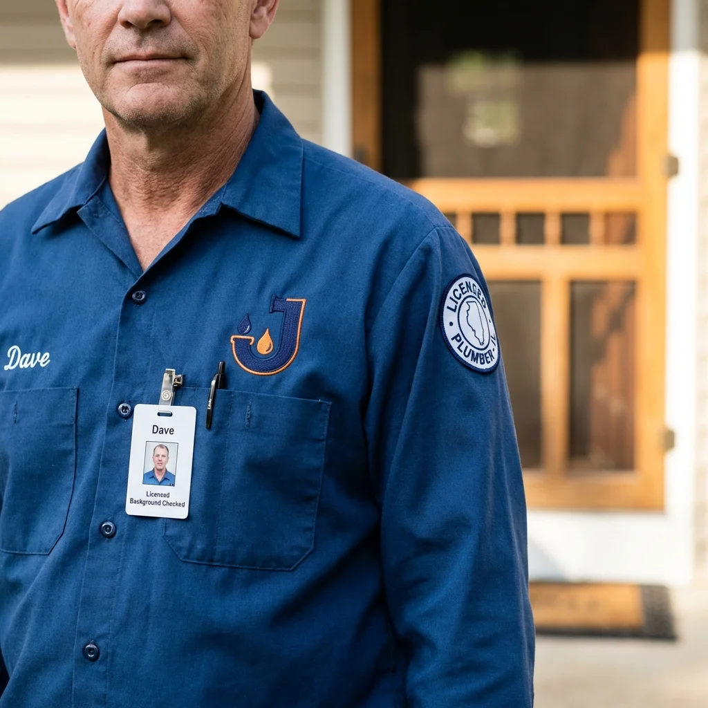 Licensed plumber showing ID badge in Preston, ID