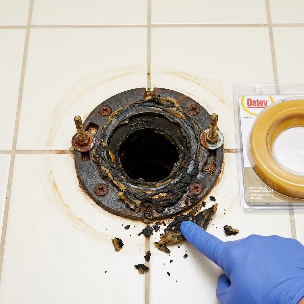 Failed wax ring showing water seepage at the base of a toilet in a Preston, ID home