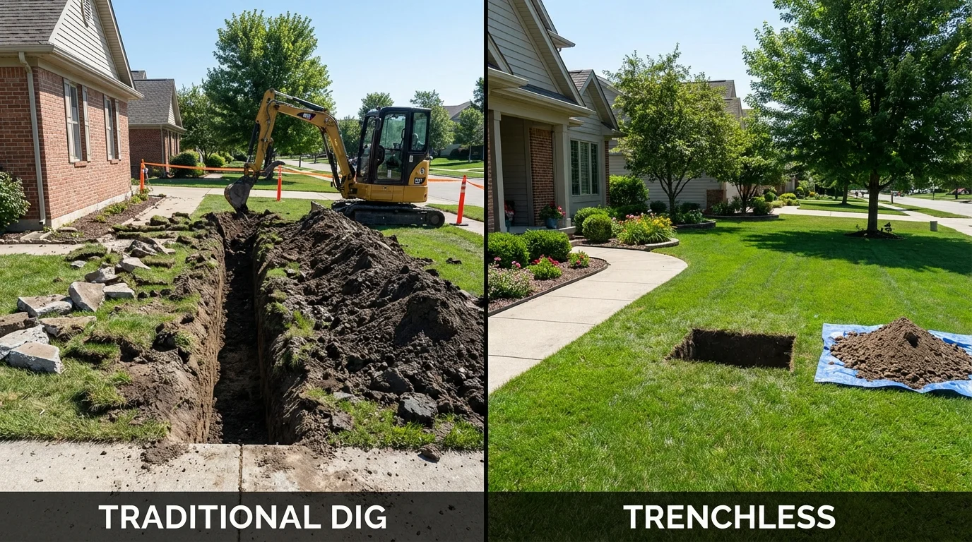 Trenchless sewer repair with minimal yard damage versus traditional excavation in Preston, ID